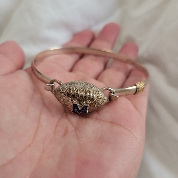 RARE 14K Gold & 925 University of Michigan Wolverines Football Charm Bracelet - Picture 8 of 15